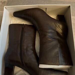 Nine West Dark Brown Leather Low Heeled Boots